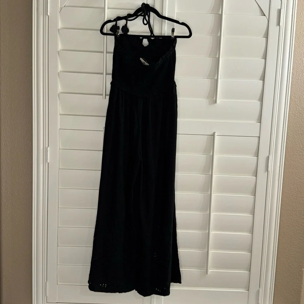 Anthropologie Strapless Eyelet Jumpsuit Black